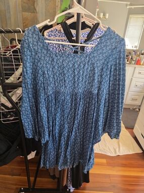 Blue Printed Boho Peasant Dress